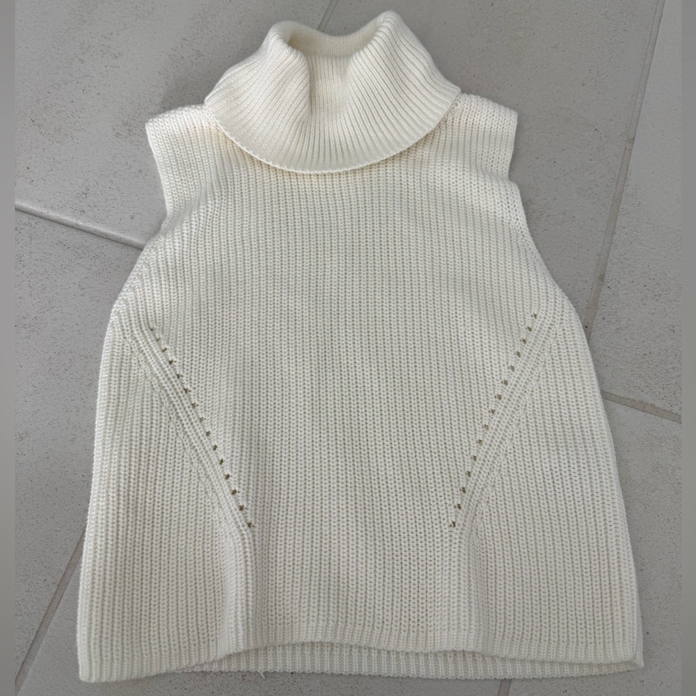 French Connection Cream Sleeveless Turtleneck Knit Top
